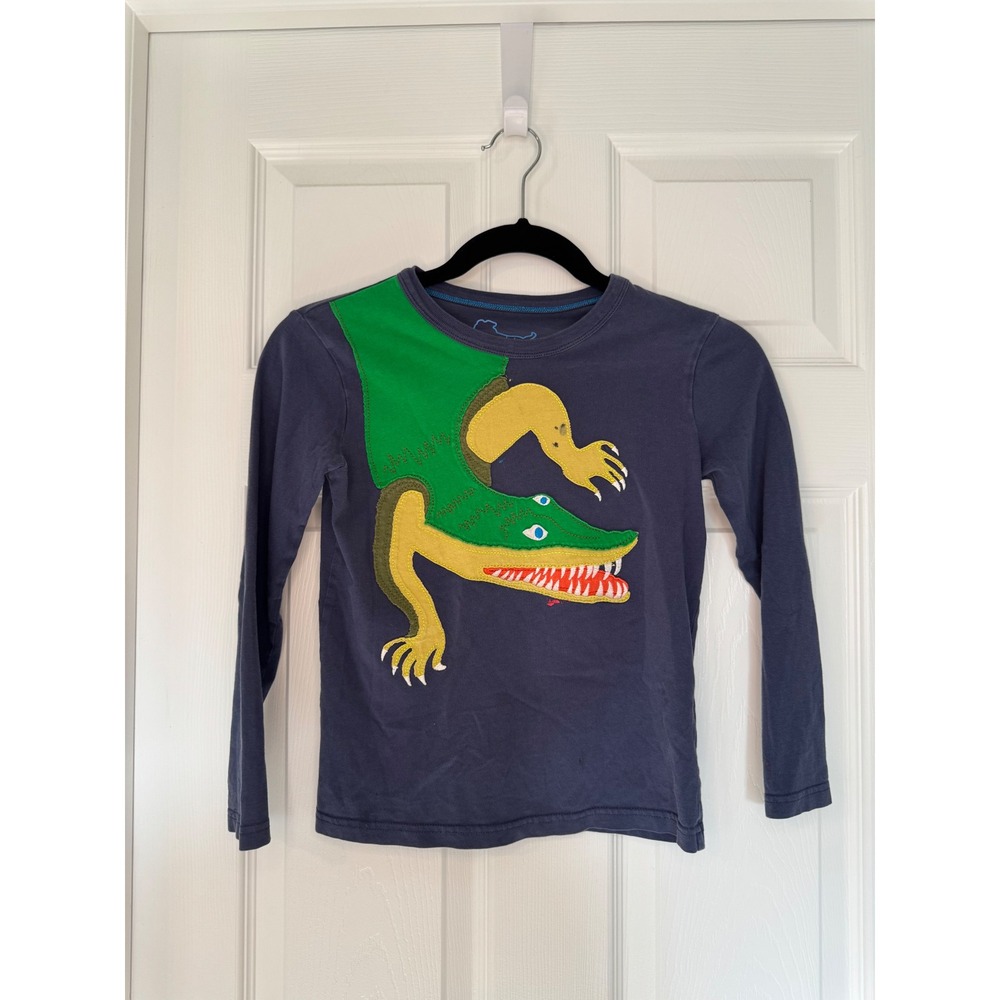 Mini Boden Kids Blue Crocodile Applique Long Sleeve Graphic T-Shirt Size 6-7Y
